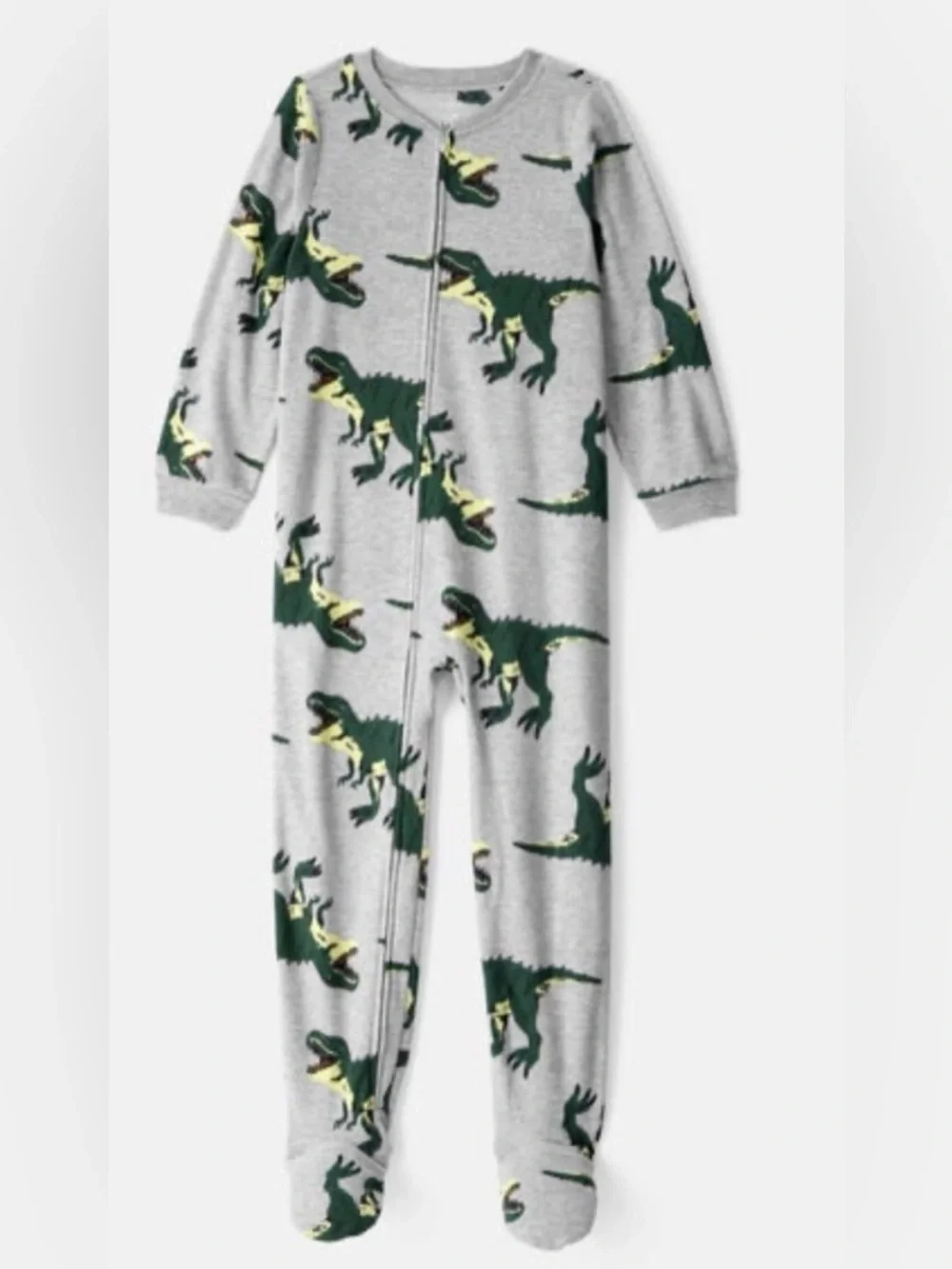 Carter's Grey Footed One-Piece Pajamas with Green and Yellow Dinosaurs